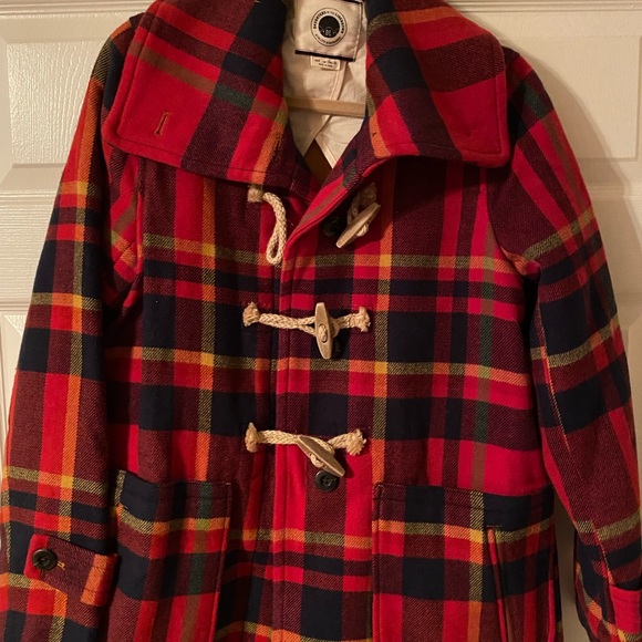 Anthro Women’s "Daughters of Liberation" red wool, plaid toggle button coat. - Picture 2 of 6